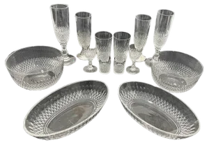 Crystal Glasses with Sterling Silver Details, Set of 14