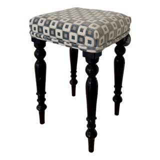 Mid 20th Century English Vintage Turned Leg Upholstered Stool For Sale