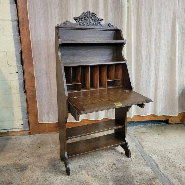 English Antique Oak Carved Bureau Secretaire Bookcase For Sale In Atlanta - Image 6 of 12