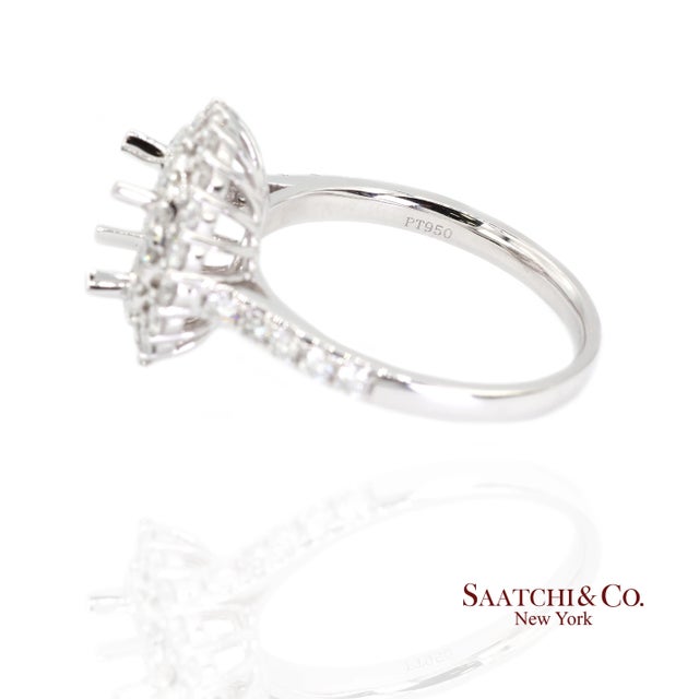Platinum 950 Natural Brilliant Diamond Semi Mount Ring Size 6.5 For Sale In New York - Image 6 of 9