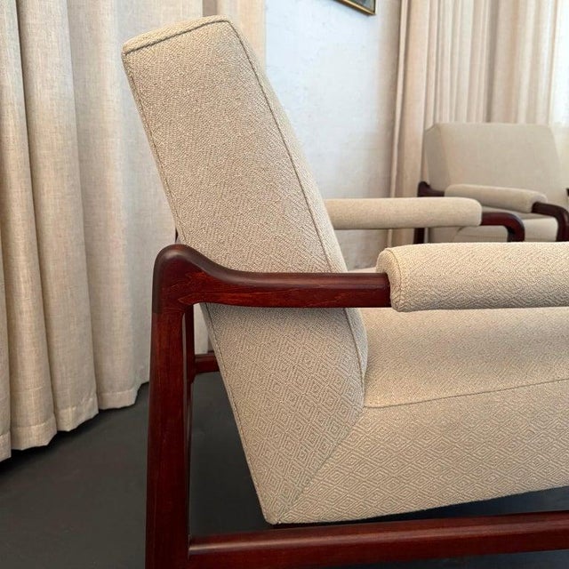 Wood 1960s Pair of Mid-Century Modern Walnut Upholstered Armchairs For Sale - Image 7 of 10