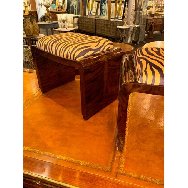Early 21st Century Pair of Italian Art Deco Style Walnut Veneer Benches For Sale - Image 5 of 6