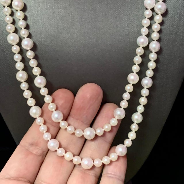 White Fine Quality Akoya Pearl Necklace 14k Gold 42" 8.5 mm Certified For Sale - Image 8 of 12