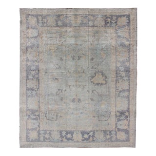 Turkish Oushak Rug With Fine Handspun Wool in All Over Design For Sale