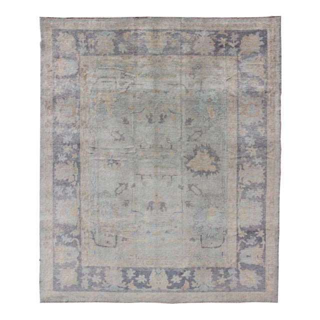 Turkish Oushak Rug With Fine Handspun Wool in All Over Design For Sale