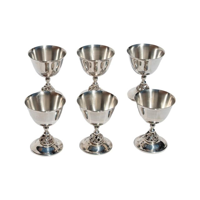 1950s Set of Six Mid Century Modern Alphonse La Paglia Sterling Silver Wine Goblets For Sale In Portland, OR - Image 6 of 15