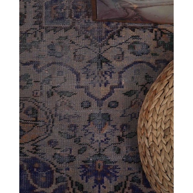 1970s 1970s Vintage Handmade Wool Cotton Blue Area Rug For Sale - Image 5 of 12