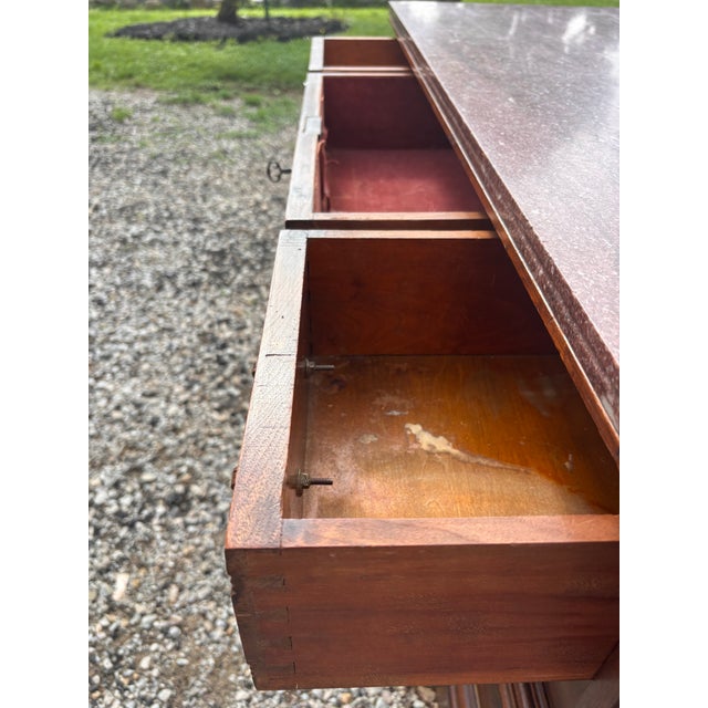 Antique American Black Walnut Burl Victorian Marble Top Dresser With Original Nautical Brass Hardware, Circa 1895–1905 For Sale In Louisville - Image 6 of 12