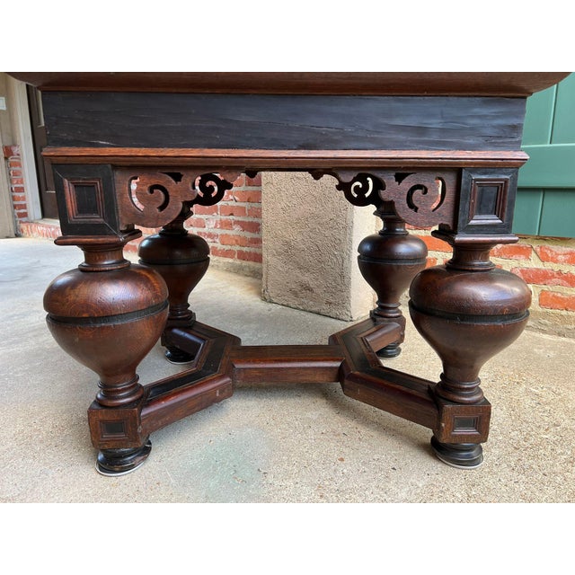 Antique English Book Press Table Renaissance Carved Oak Ebonized Cabinet C1880 For Sale - Image 16 of 18