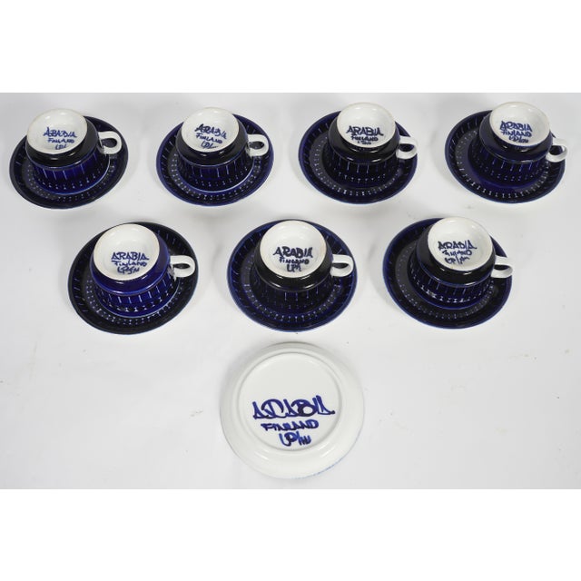 Ceramic Vintage Arabia Finland "Valencia" Teacups and Saucers Designed by Ulla Procopé Set of 15 For Sale - Image 7 of 7