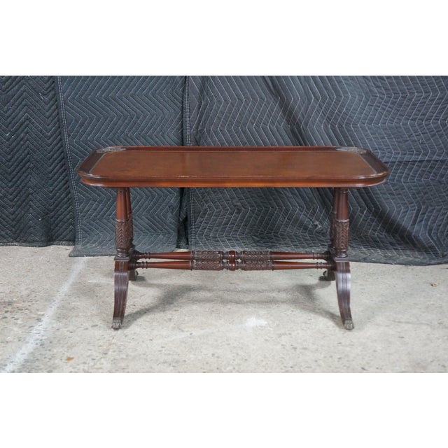 1940s 1940s Imperial Duncan Phyfe Regency Mahogany Tooled Leather Coffee Cocktail Table For Sale - Image 5 of 18