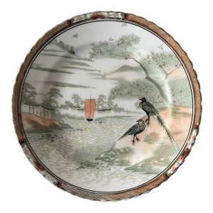Late 18th Century Hand Painted Porcelain Plate of Serene Japanese Landscape With Birds