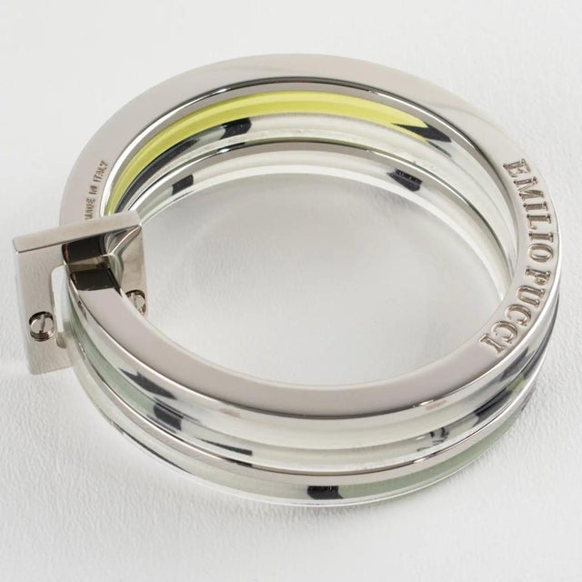 Metal Emilio Pucci Stacked Silvered Spacer Bracelet Bangle with Lucite and Silk For Sale - Image 7 of 13