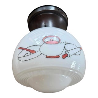 Mid 20th Century Mid-Century Kitchen Pantry Milkglass Ceiling Light For Sale