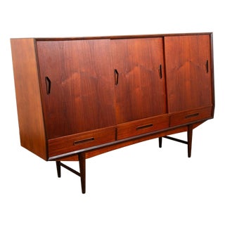 Mid Century Danish Modern Credenza Highboard Bar Sideboard Denmark Teak Drawers For Sale