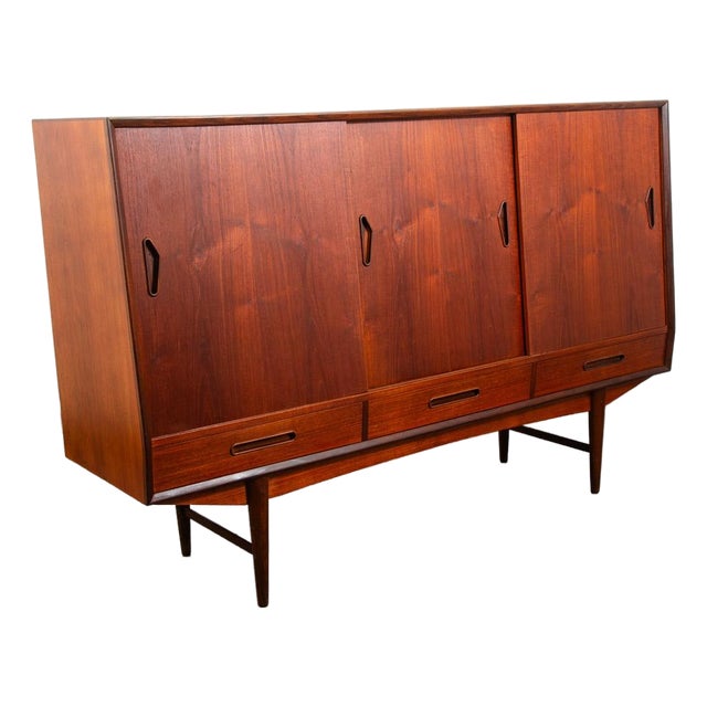 Mid Century Danish Modern Credenza Highboard Bar Sideboard Denmark Teak Drawers For Sale