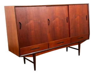 Mid Century Danish Modern Credenza Highboard Bar Sideboard Denmark Teak Drawers