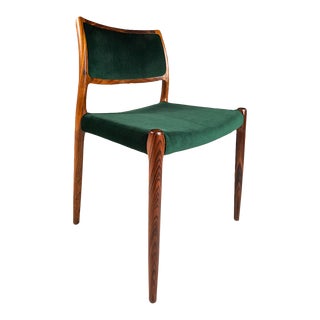 Danish Modern Model 80 Dining Chair / Desk Chair in Rosewood and Velvet by Niels Otto Møller for j.l. Møller Mobelfabrik, Denmark, 1960's For Sale