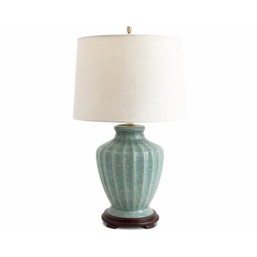Traditional Late 20th Century Pair of Celadon Crackle Glaze Porcelain Table Lamps With Wood Bases For Sale - Image 3 of 4