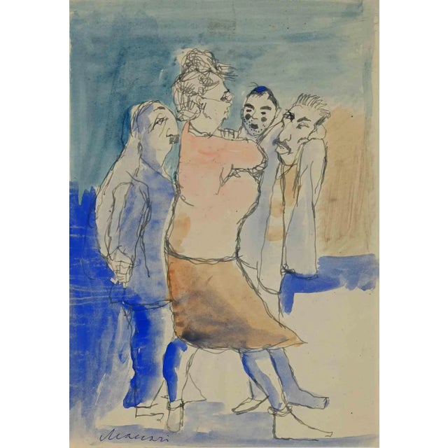 Family Consultation is an original China Ink and Watercolour realized by Mino Maccari in mid-20th century. Good condition...