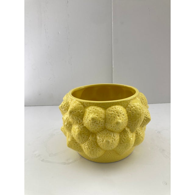 Boho Chic Lemon Yellow Glazed Ceramic Cache Pot For Sale - Image 3 of 7