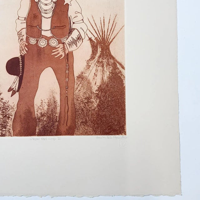1980 Kevin Red Star Native American Crow Res Cop II Sepia Tone Etching For Sale - Image 4 of 8