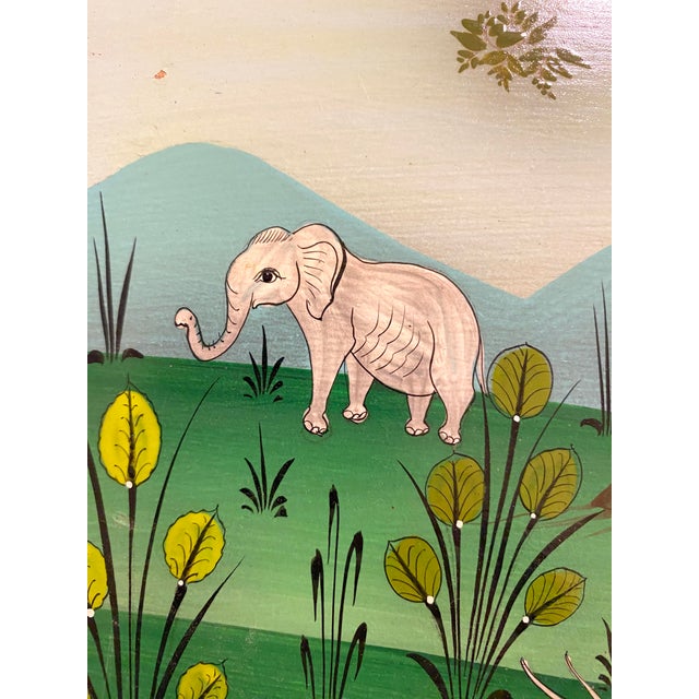 Mid 20th Century Mid 20th Century Arturo Alcala Mexican Folk Art Painting – Landscape With Birds, Owls, Elephants For Sale - Image 5 of 15