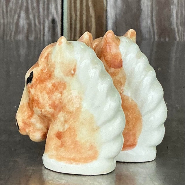 Mid 20th Century Vintage Boho Glazed Ceramic Horse Salt and Pepper Shakers - a Pair For Sale - Image 5 of 8