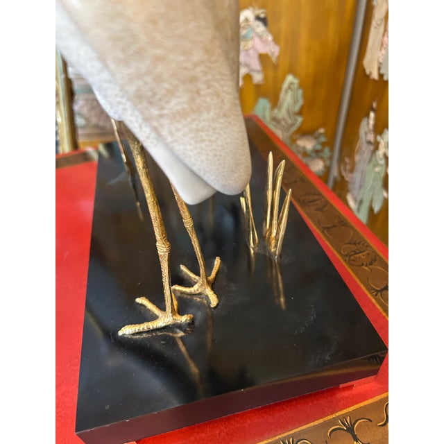 Metal Giulia Mangani for Ogetti Porcelain & Gilded Brass Herons on Black Platform For Sale - Image 7 of 12