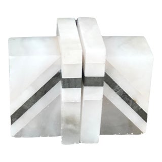 Mid-Century Modern Italian Minimalist Gray & White Alabaster Bookends - a Pair For Sale