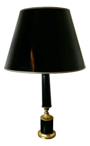 Art Deco Brass and Black Leather Table Lamp, 1930s