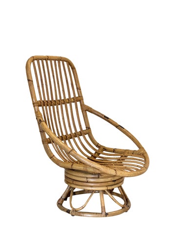 Bamboo Swivel Lounge Chair, 1970s