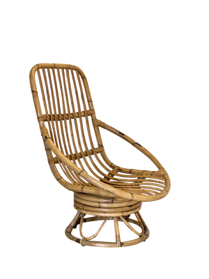 Bamboo Swivel Lounge Chair, 1970s