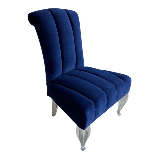 Mid Century Modern Phyllis Morris Lucite Chair W Sapphire Blue Velvet For Sale
