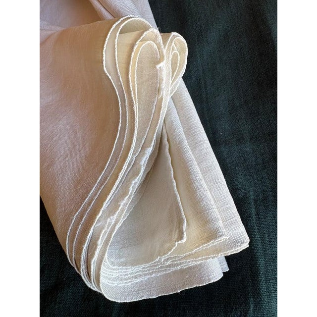 Linen Antique French XL Linen Towel 31.5 X 73.2 Inches Hand Finished Edges Vintage French Trousseau Textile For Sale - Image 8 of 14