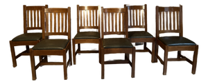 Set of 6 Stickley Mission Oak Cottage Dining Chairs Leather Seats