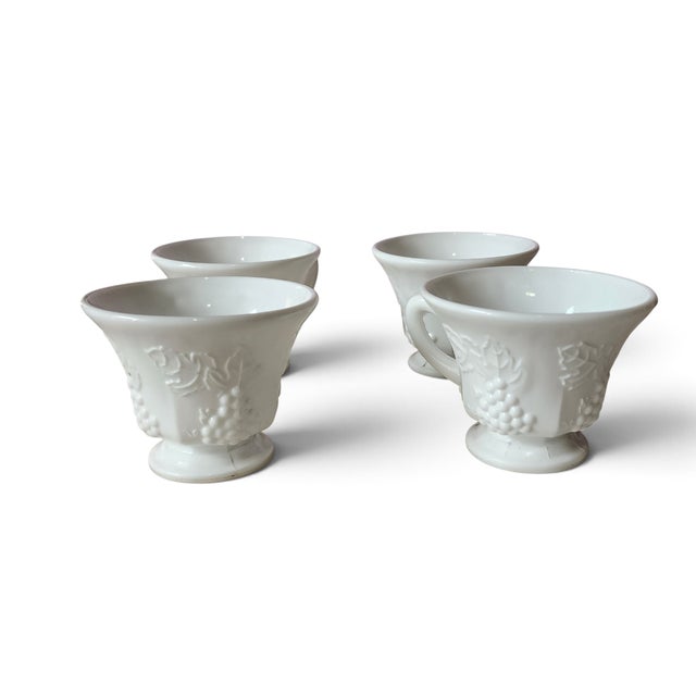1950s Set 4 Indiana Milk Glass Grape Colony Harvest Footed Cups, 1950s For Sale - Image 5 of 7