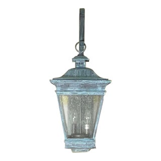Single Solid Quality Brass Wall Hanging Lantern 27”high X 10”w X 12”d For Sale