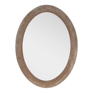 1900-1909 France Weathered Whitewash Cerused Oval Wall Mirror For Sale
