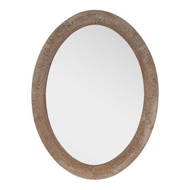 1900-1909 France Weathered Whitewash Cerused Oval Wall Mirror For Sale