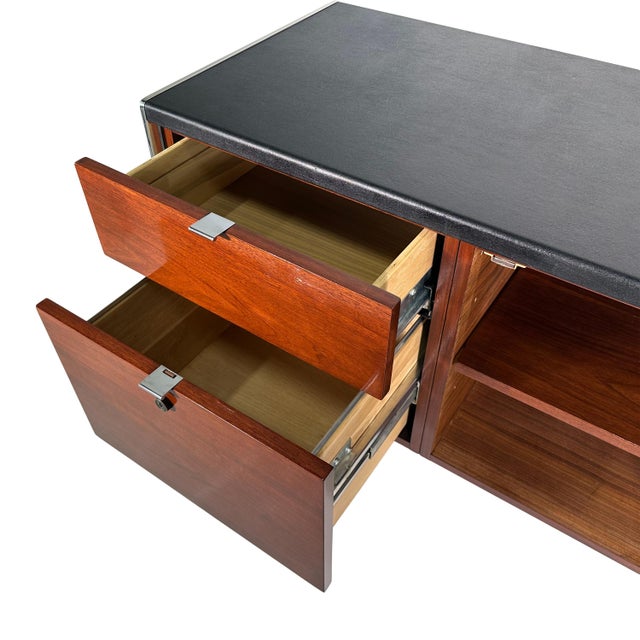 Vintage Mid Century Modern Walnut and Electa Chrome Credenza Filing Cabinet by Stow Davis For Sale - Image 9 of 16