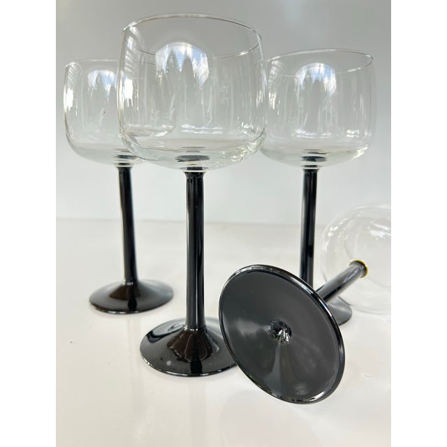 Cristal d' Arques Vintage Black Stem Wine Glasses-Set of Six-Made in France For Sale - Image 4 of 9