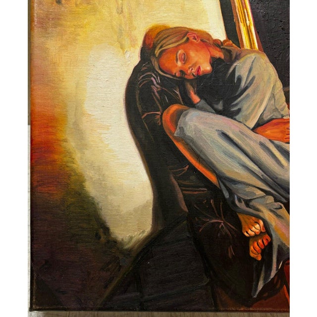 Burnt Orange Original Piot Brehmer 'woman Sleeping' Contemporary German Realism Oil Painting For Sale - Image 8 of 10