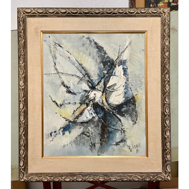 Abstract Expressionism Roger Lersy, Large Modernist French Abstract Expressionist Colorful Bird Painting Roger Lersy, 1961 For Sale - Image 3 of 9