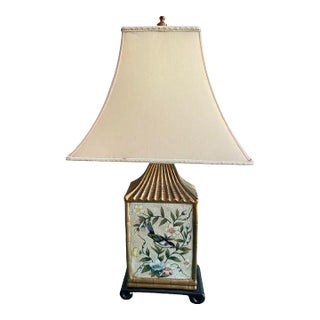 Vintage Porcelain Hand Painted With Birds Table Lamp For Sale