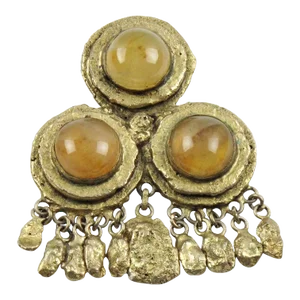 Henry Perichon Gilt Bronze and Gemstones Dangle Pin Brooch