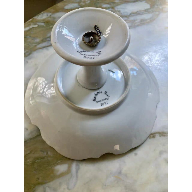 1950s "Kashmir Rose" 9217 Hand-Painted Pedestal Dish For Sale - Image 10 of 13