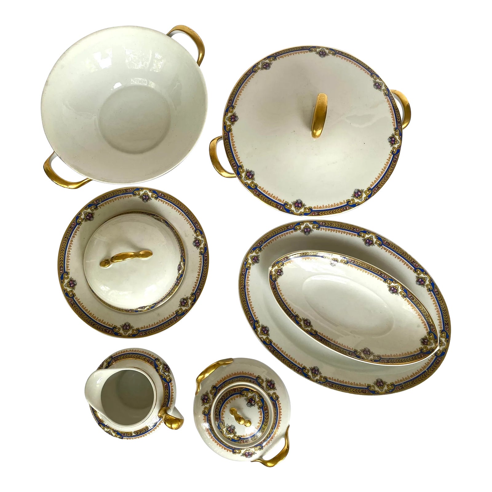1929 Vintage Union Céramique Limoges 7 Pieces Serving Set