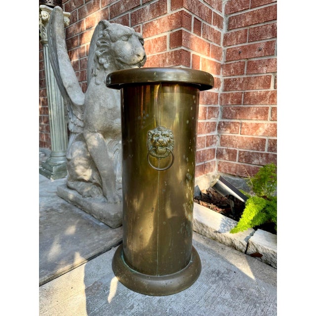 Antique Brass Lion Double Ring Handled Umbrella Stand For Sale - Image 10 of 10