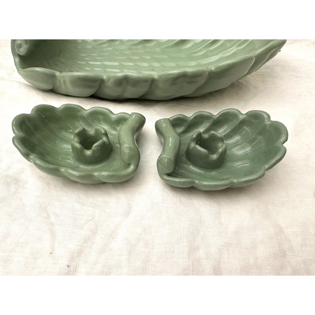 Mid-Century Modern Vintage Abingdon Shell Dish W/Matching Candle Holders-A Set For Sale - Image 3 of 8